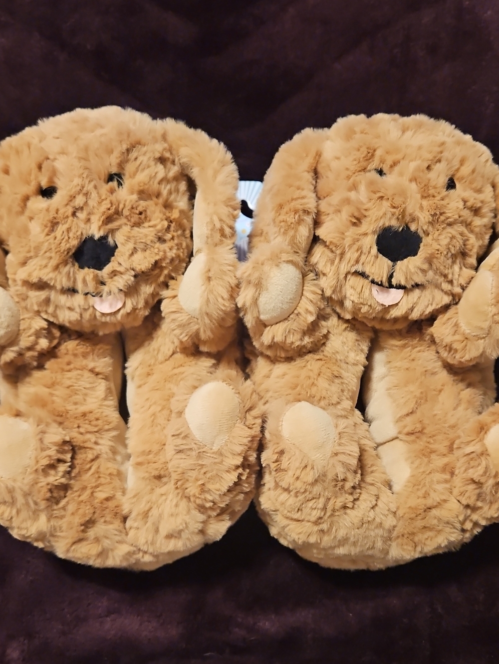 Rainbow Daze Plush Dog Slippers in Light Brown Size M 7/8